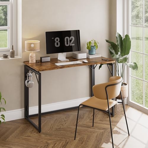 JOYMOOP 40" Rustic Brown Folding Desk No Assembly, Wooden Top, Middle Size - Image 2