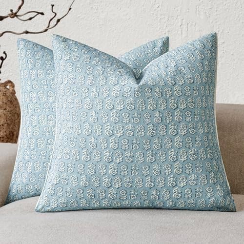 Foindtower Decorative Floral Print Throw Pillow Covers 18×18 Inch,Sky Blue by Foindtower