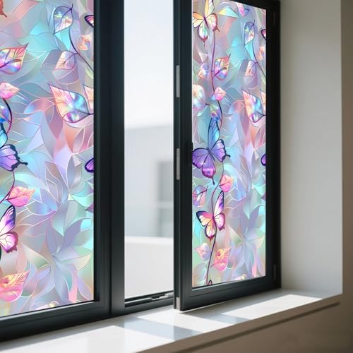 IVN Privacy Window Film Iridescent Butterfly Leaf Vine Window Cling - Image 7