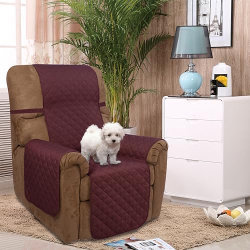 U-NICE HOME Reversible 23''Recliner Small Chair Cover, Burgundy/Tan - Image 2