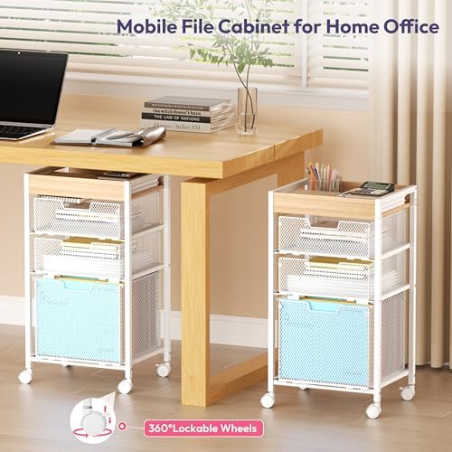 SWTYMIKI Rolling File Cart with Drawers - 4 Tier Under Desk Storage Craft Rolling Organizer Cart - Office Storage &Organization, Mobile Metal Filing Cabinet for Office and Home White - Image 7
