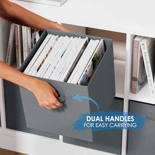 Storage Cubes Pack Of 8 - Standard Size Cube Storage Bin 10.5x10.5x11 With Dual Handles For Easy Carrying- Fabric Storage Bins Collapsible (Grey) - Image 4