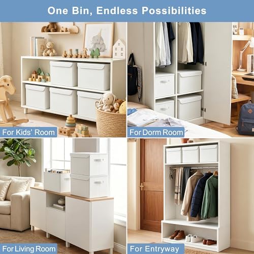 Bagnizer Large 22 Quart Linen Fabric Foldable Storage Bin Cube Organizer Basket with Flip-Top Lid & Handles, Clothes Blanket Box for Home, Office, Closet, White, 4 Pack 14.6 x 9.5 x 9.5” - Image 4