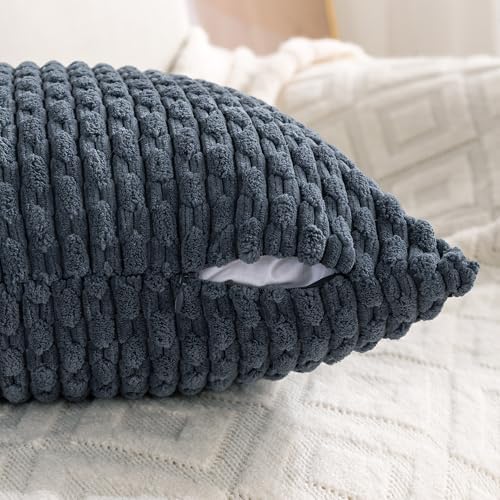 Set of 4 Grey Blue Decorative Throw Pillow Covers 18x18 Inch Corduroy Pillow Covers for Bed Couch Sofa Living Room Soft Square Cushion Cases - Image 4
