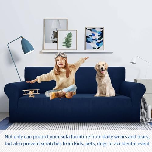 MAXIJIN Stretch Loveseat Sofa Slipcovers 1 piece Love Seat Couch Covers for 2 Cushion Couch Non Slip Sofa Cover Washable Dog Cat Proof Furniture Protector Pet Friendly (Loveseat, Navy Blue) - Image 2