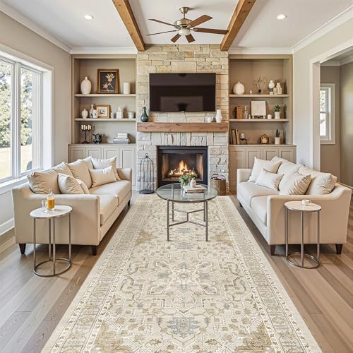 Madane 4x10 Wide Hallway Runner Rug Washable for Living Room, Beige/Blue - Image 3