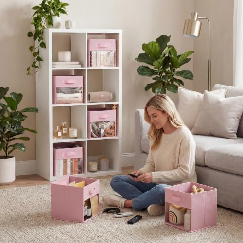 GRANNY SAYS 11 Inch Cube Storage Bins with Clear Window, Pink, 6-Pack - Image 4