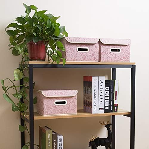 PRANDOM Foldable Storage Boxes with Lids [5-Pack] Fabric Decorative Storage Bins Cubes Organizer Containers Baskets with Cover Handles Divider for Bedroom Closet Living Room Pink 9.8x7.9x6.7 Inch - Image 3