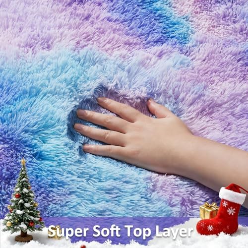 Ophanie Round Rugs 5Ft Tie-Dye Rainbow Purple Area Rug,Aesthetic Room Decor,Fluffy Fuzzy Bedroom Carpet,Plush Soft Shaggy Colorful Living Room Rugs for Kids Home,Nursery with Over 99 pcs Pile fibers - Image 2