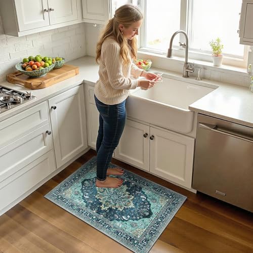 RELEANY Washable Area Rug, Small 2'x3', Teal - Image 5