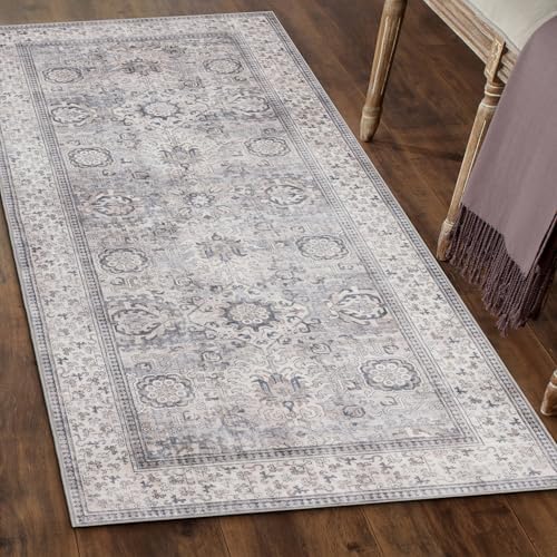 ReaLife Rugs Machine Washable Area Rug - Living Room Bedroom Bathroom Kitchen Entryway Office - Padded Low Pile Stain Resistant Premium - Boho Farmhouse Vintage - Paz - Beige Gray Ivory 2'6" x 8' by ReaLifeRugs