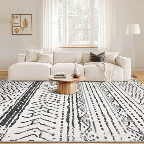 Nakagishi Black Rug Living Room Rugs: 10x14 Machine Washable Boho Large Neutral Modern Soft Moroccan Stain Resistant Indoor Floor Non Slip Accent Carpet for Bedroom Nursery Kids Playroom Office - Image 4