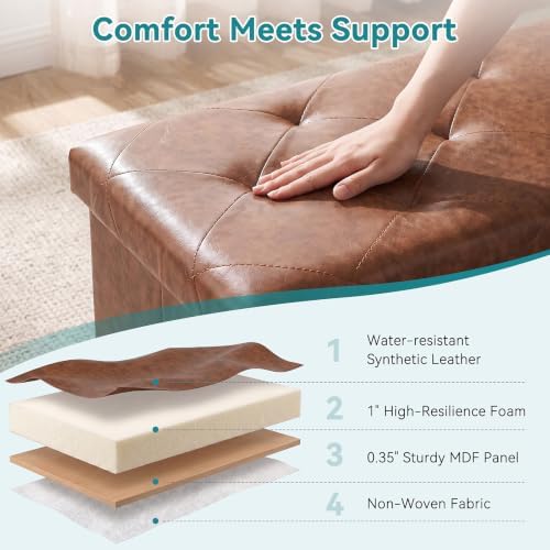 OLIXIS 30 Inch Folding Storage Ottoman Bench, Brown Ottoman with Storage - Image 5