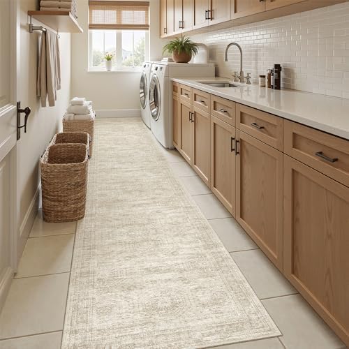Soalmost Runner Rug 2x12 Washable Non-Slip Hallway Kitchen Runners Beige - Image 4