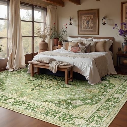 RELEANY Washable Area Rug, Large 10'x14', Green/Yellow - Image 2