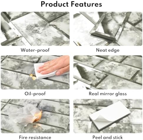 Lovdeco Peel & Stick Silver Antique Mirror Tile 3x6 Inch Beveled (40 Pcs) - Image 4