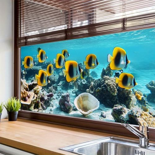 HOMETITUTE Tropical Fish Coral Reef Window Cling 39.3x17.7 Inch PVC - Image 4