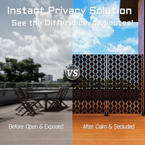 72" Metal Privacy Screen Freestanding Outdoor Room Divider Decorative Laser Cut Fence Panel, Weatherproof Patio Privacy Fence for Garden, Balcony, Backyard Landscape - Image 3