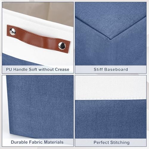 Bagnizer Large Fabric Storage Baskets | 50L Storage Bins, Decorative Linen Closet Baskets with Handles for Organizing, Shelf, Toys, Clothes, Home, Office, Nursery, 17x12x15Inches (Navyblue&White) - Image 5