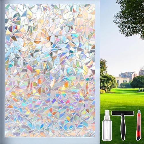 Rainbow Window Privacy Film Decorative, Stained Glass Window Tint for Home, 3D Decals Clings for Glass Windows, Static Cling Sticker, Suncatcher Cover, 35.4 Inch * 78.74 Inch by Dwersty