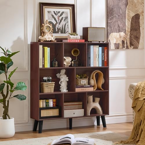 LEYAOYAO 8 Cube Bookshelf, Mid-Century Modern Book Shelf with Legs, Walnut - Image 6