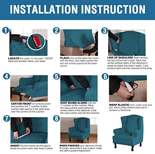 H.VERSAILTEX Wingback Chair Covers Velvet Plush Wing Chair Slipcover 1 Piece High Stretch Wing Back Chair Slipcovers Sofa Cover Furniture Cover with Elastic Bottom, Deep Teal - Image 6