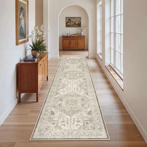 Madane Hallway Runner Rug 2x8 Washable Kitchen Rugs Non-Slip, Ivory/Brown - Image 3