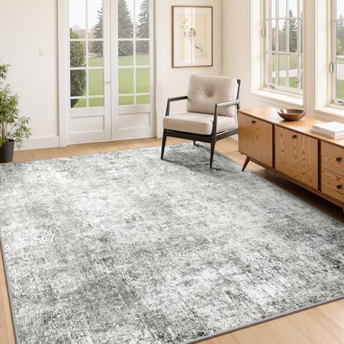 RELEANY Washable 4'x6' Abstract Area Rug for Living Room Gray White - Image 2