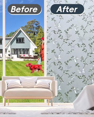 Frosted Glass Window Film with Elegant Flower Design, Bathroom Window Privacy Film for Glass Windows Cover, Static Cling, Removable, Reusable, Anti-UV, Anti-Glare, 35.4 Inch * 157.4 Inch - Image 4