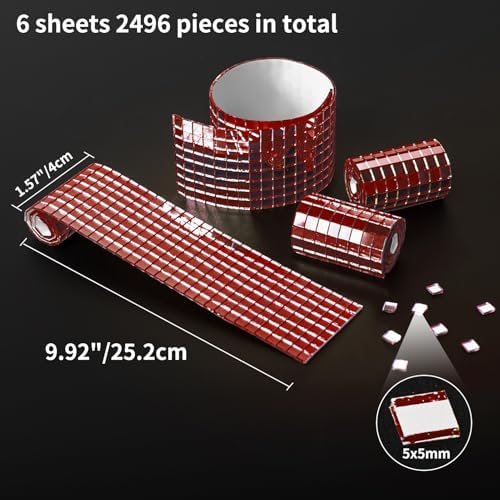 Art3dwallpanels Mirror Mosaic Disco Tiles Self Adhesive Glass, Red - Image 2