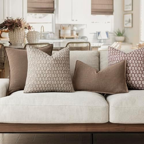 Foindtower Decorative Floral Print Throw Pillow Covers 22×22 Inch,Tan Taupe - Image 6