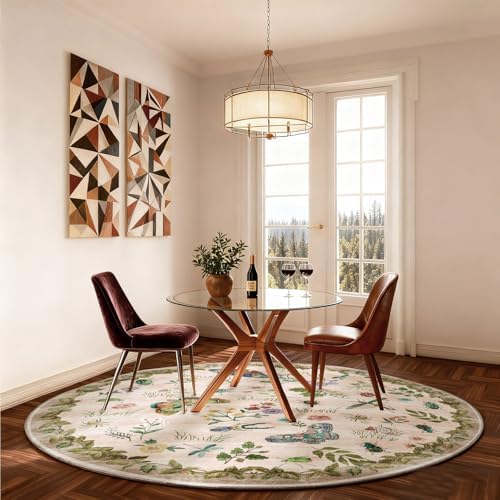 Washable Round Rugs for Bedroom 4ft: Living Room Rug Stain Resistant Non Slip Low Pile Ultra Soft Faux Wool Small Circle Rugs for Kitchen Entryway Bathroom Nursery Dorm Home Office Entrance Indoor - Image 4