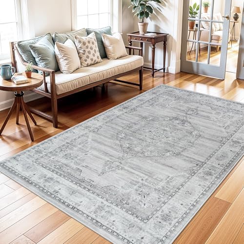 Washable Area Rugs 3x5 Entryway: Soft Ultra Thin Low Pile Mat Machine Washable Indoor Doormat Lightweight Entry Rug Anti Slip Backing Rugs for Living Room Bedroom Kitchen 3'x 5' Grey by YOUFORTONG