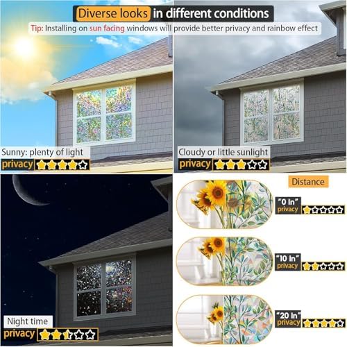 Rainbow Privacy Film with Cutting Line, 3D Decals Stained Glass Window Clings, Static Cling Window Sticker, Suncatcher, 23.6" x 78.7" - Image 7