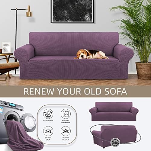 KEKUOU Stretch Couch Covers for Sofa, 3 Cushion Couch Slipcover,Dark Purple - Image 3