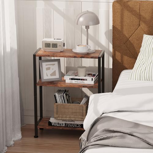3-Tier Side Table, Small End Table, Sofa Side Table for Narrow Spaces, Slim End Table, Nightstand Table, for Living Room Bedroom Office, Rustic Brown - Image 4