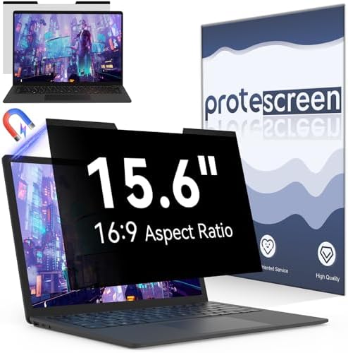 Magnetic 15.6 Inch Laptop Privacy Screen for 16:9 Computer Monitor, Removable Anti Glare Blue Light Filter Protector, 15 in Privacy Shield Compatible with Lenovo Hp Dell Acer Asus Thinkpad Envy Xps by Protescreen