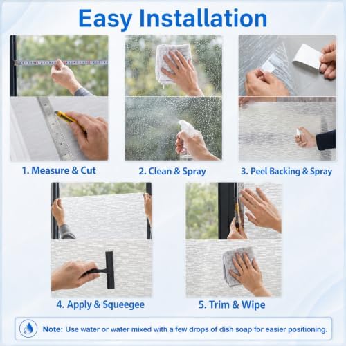 GTJ Frosted Glass Window Film for Privacy, Static Cling,17.5 x 157.5 in - Image 3