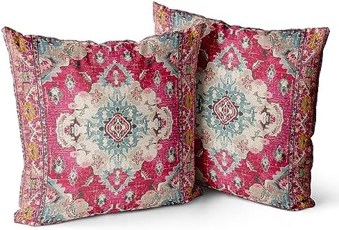Snycler Boho Throw Pillow Covers 24x24 inch Set of 2 Boho Rug Carpet Double Sided Pattern Cotton Soft Pillow Case Cushion Cover Pillowcase for Couch Sofa Bed Decorative (Red) by Snycler
