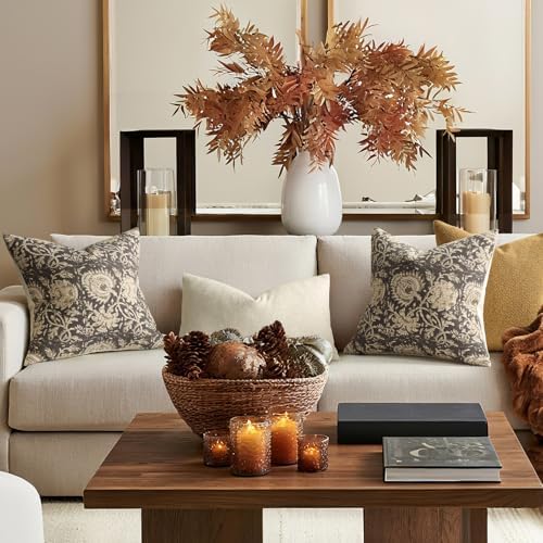 Vintage Floral Print Throw Pillow Covers 24x24 Set of 2 Neutral Modern Farmhouse Pillowcases Accent Decorative Cushion Covers Boho Home Decor for Couch Sofa Chair Bed Living Room, Rustic Gray - Image 6