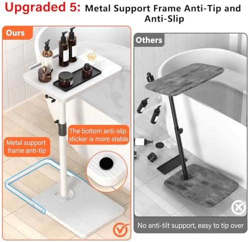 TV Tray Table for Couch, Height Adjustable/360° Swivel/180° Flip-Over Panel Design C-Shaped End Table, Sofa Arm End Side Table with Phone & Tablet Slot for Eating, Laptop,Couch Bed (White) - Image 6