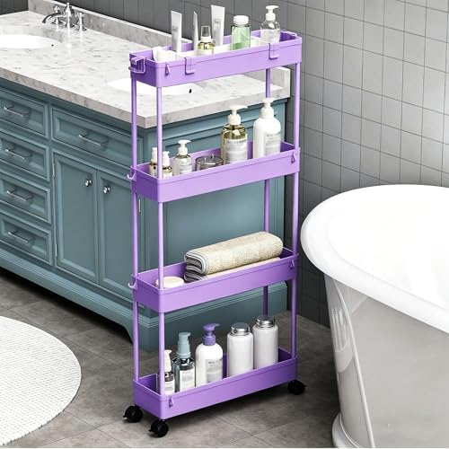 SPACELEAD 2-piece Set Slim Storage Cart 3 Tier,Bathroom Organizer Rolling Utility,Mobile Shelving Unit Slide Out for Office, Kitchen, Laundry Room & Narrow Places - Image 3