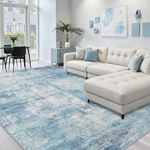 RELEANY Washable 8'x10' Abstract Area Rug for Living Room Teal Blue by RELEANY