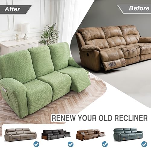 Gennia Waterproof Recliner Sofa Cover,3 Seat Couch Cover,Matcha Green - Image 4