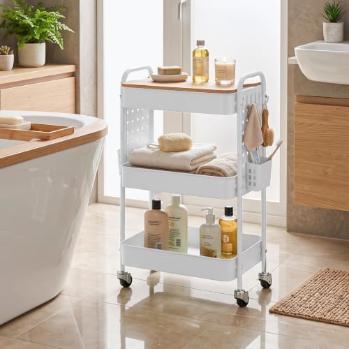 3 Tier Rolling Cart with Table top, Metal Utility Cart with DIY Pegboard - Image 7