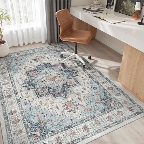 Madane 6x9 Area Rugs for Living Room, Soft Vintage Washable Rug, Blue - Image 4