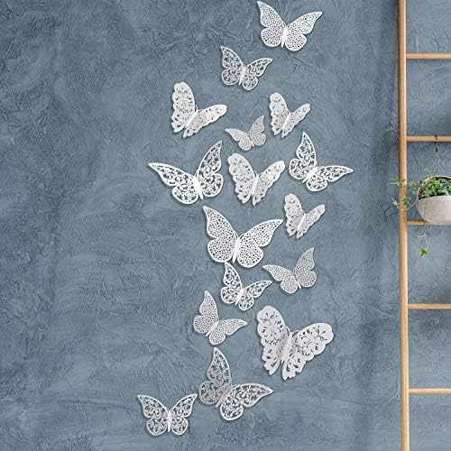 Bememo 72 Pcs 3D Butterfly Wall Decals, 3 Sizes,White | Metallic Hollow Design for Bedroom Living Room, Removable Adhesive Wall Decor, Easy Peel Stick Party Decoration Stickers - Image 6