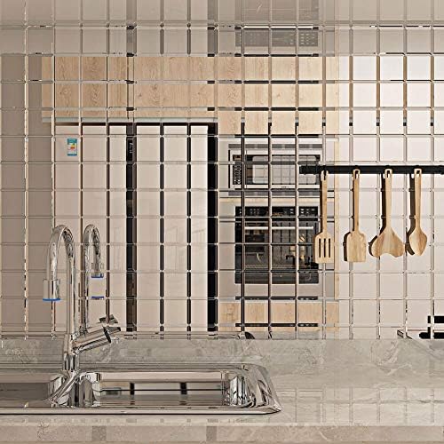 80 Pcs Beveled Mirror Tiles, 3 Inch Silver Square Mirror Glass Tiles for Kitchen Backsplash Bathroom Shower Wall, 5 SQ.FT - Image 5