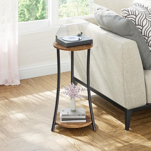 Simple Trending Round Side Table, 2 Tiers End Table for Living Room with Storage Shelf, Slim Sofa Table Set of 2, Rustic Brown - Image 2