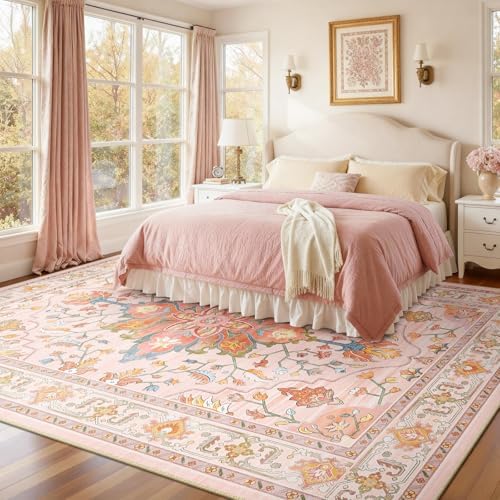 RELEANY Washable Area Rug, 7'x9', Pink/Light Pink/Colorful - Image 2